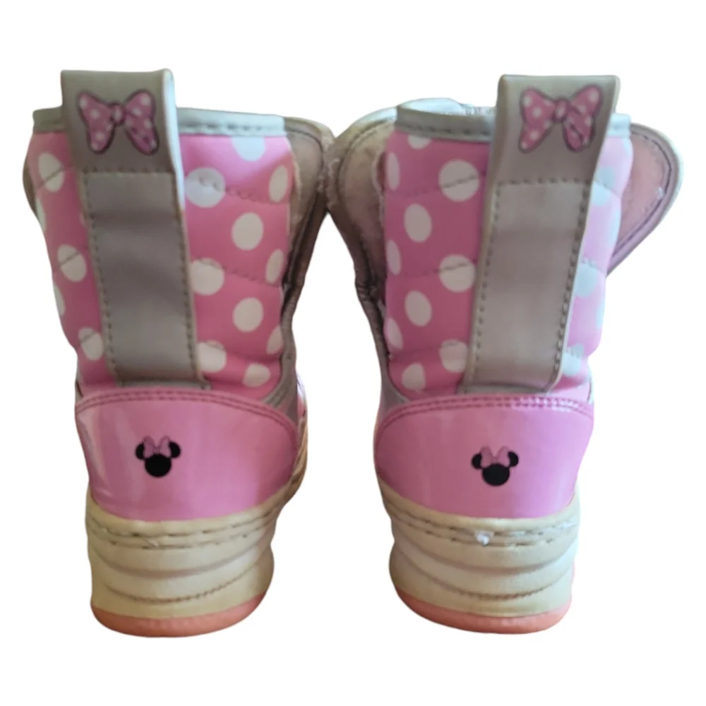 Vtg Disney Minnie Mouse Pink Polka Dot Play Work Winter Boots Sz 6